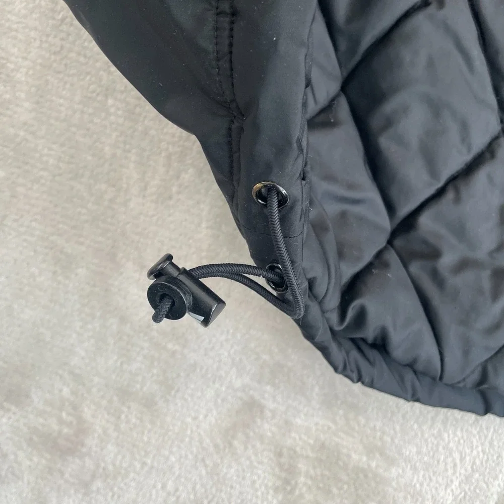 Vintage Adidas Full Zip Quilt Lined‎ Jacket Men Large Black Hooded Cinch Waist
